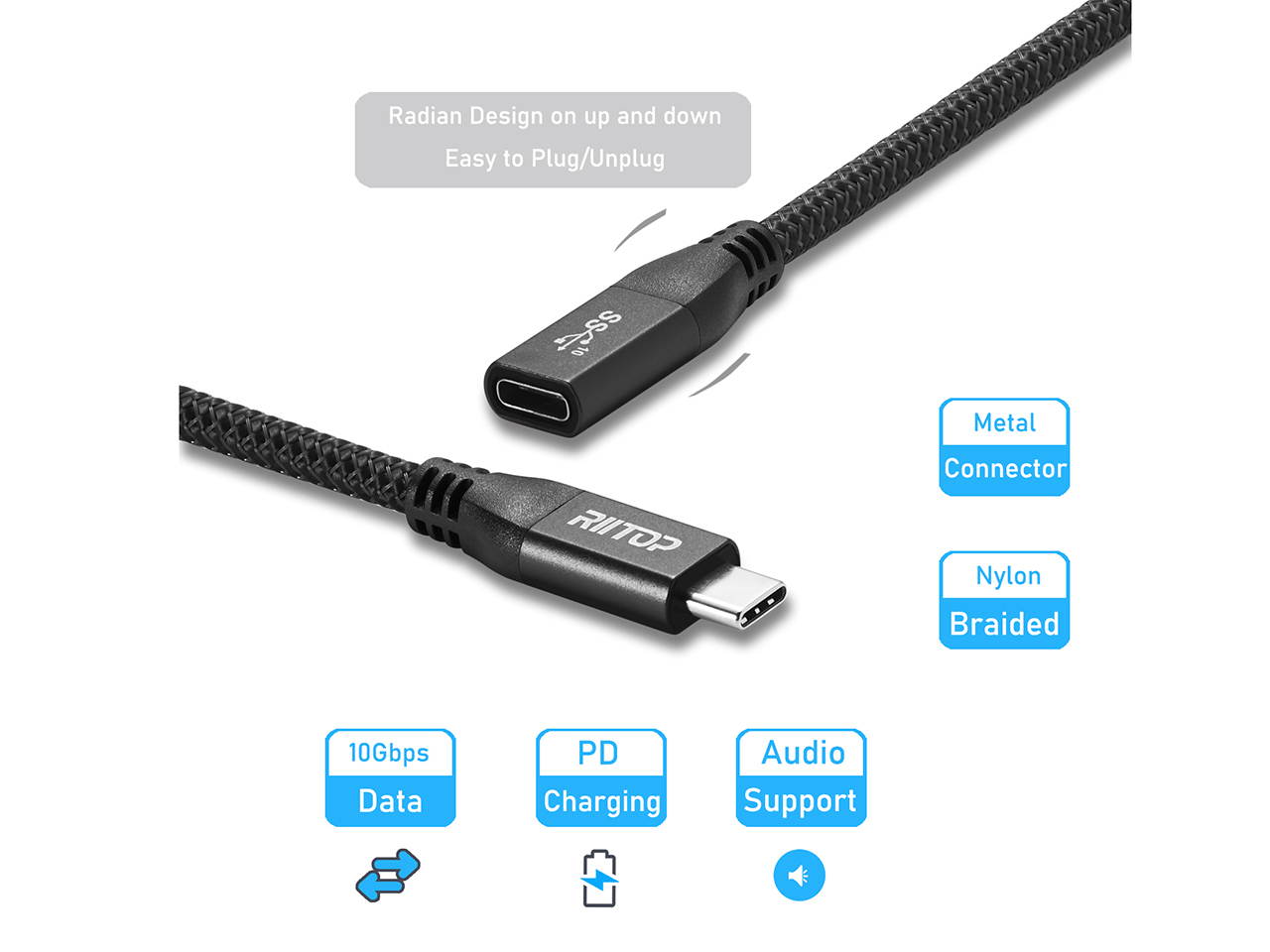 RIITOP USB C Extension Cable 5.9 ft (2Pack), USB 3.1 Type C Male to Female Extender Cord, Gen2 10Gbps, Support Charging & Data for Nintendo Switch, MacBook Pro, Dell XPS, Oculus Quest