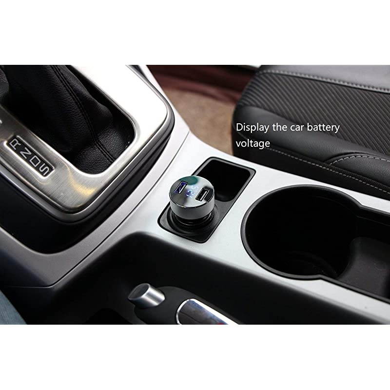 USB Car Charger,4.8A Output,Cigarette Lighter Voltage Meter Compatible with Apple iPhone,iPad,Samsung Galaxy ,LG ,Google Nexus,USB Charging Devices,Silver