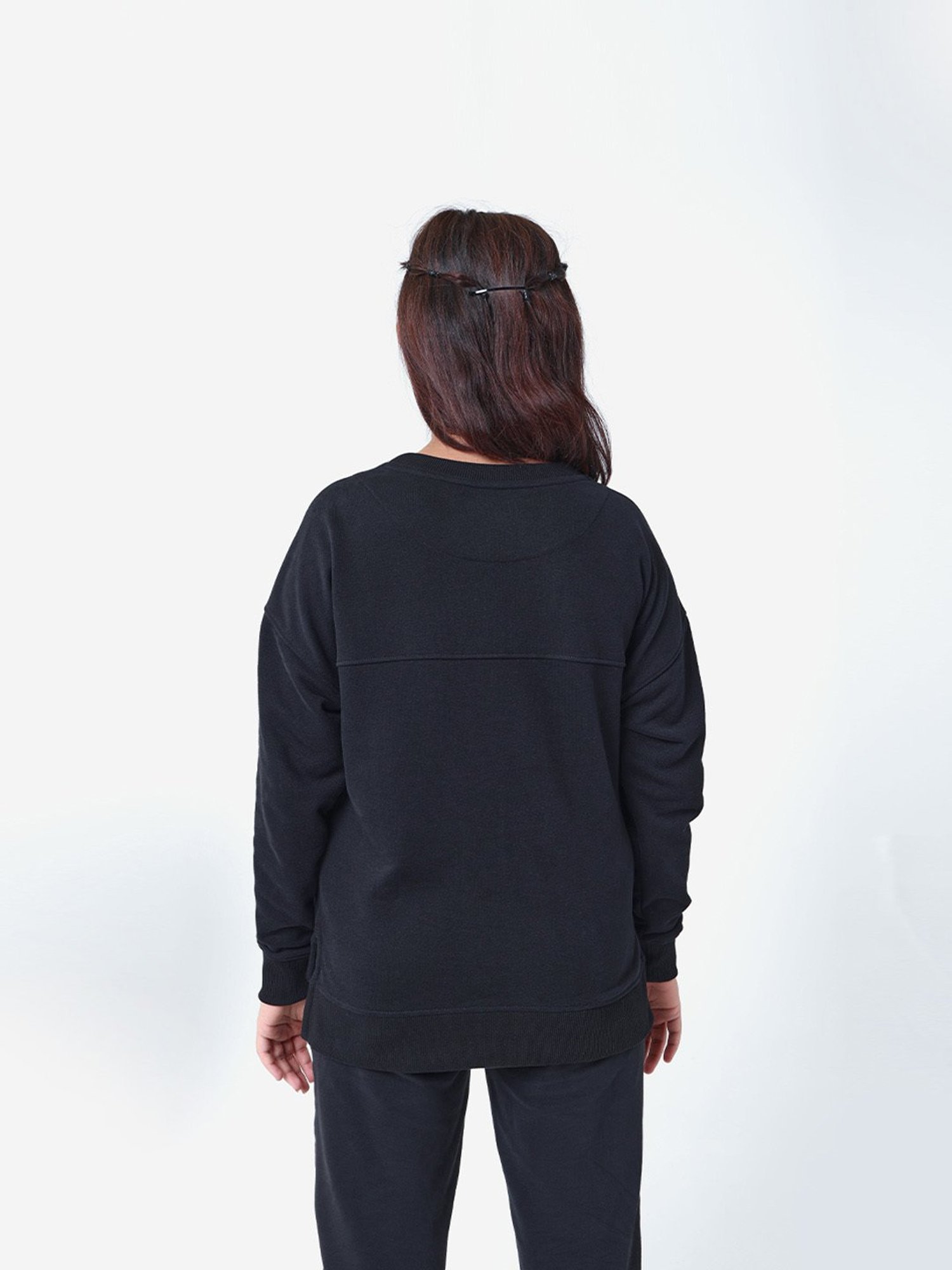 BlissClub Black Cotton Relaxed Fit Sweatshirt