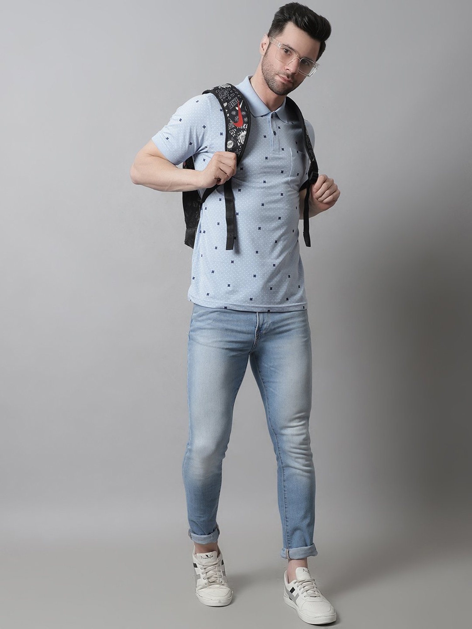 Venitian- Forbidden Clothing Sky Blue Slim Fit Printed Polo T-Shirt