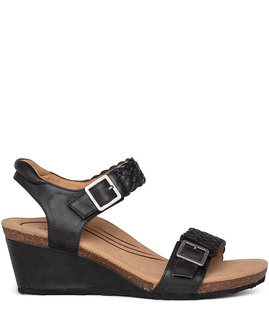 Aetrex Grace Woven Leather Wedge Sandals