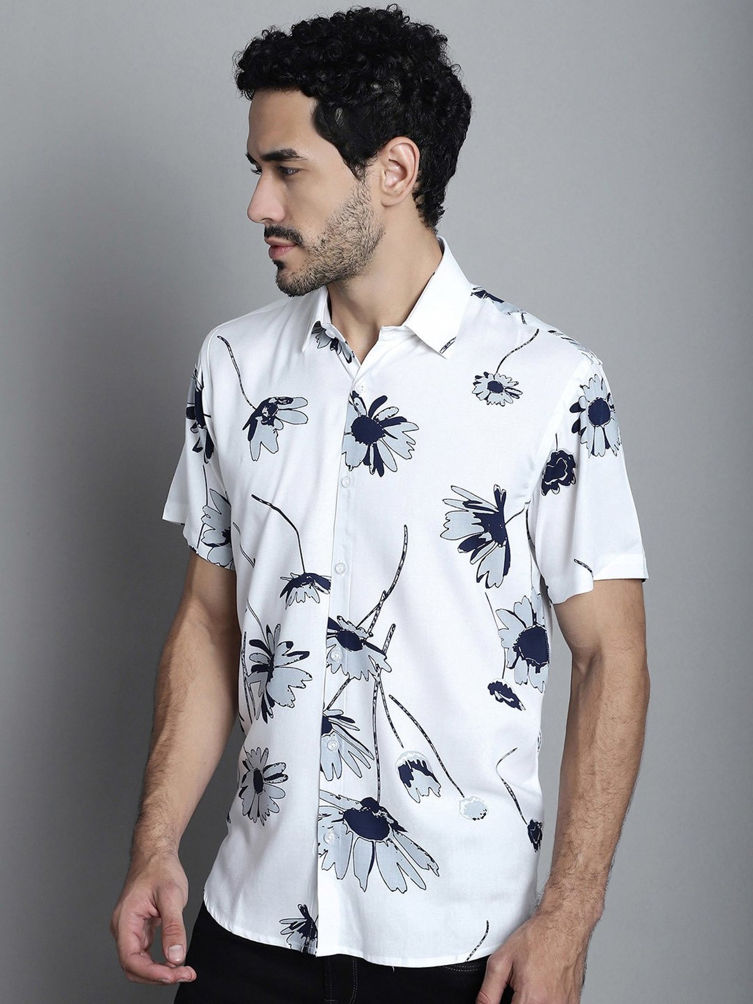 Jainish White Regular Fit Floral Print Shirt