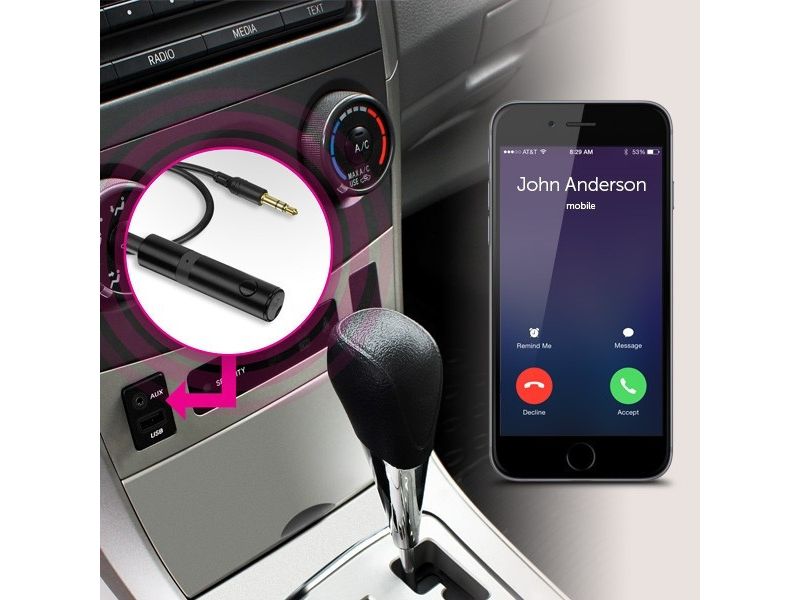 Aluratek Bluetooth Audio Receiver with Built-in Microphone - 33 ft - Portable