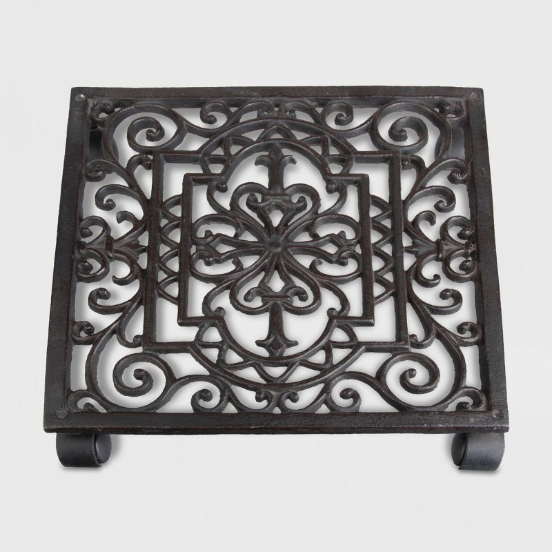 12" Square Iron Filigree Plant Trolley Brown - Esschert Design