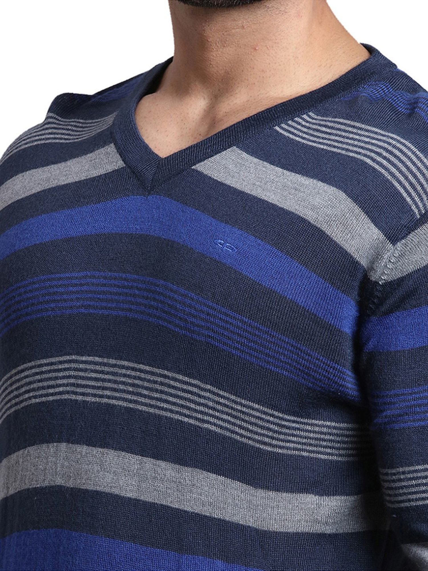 ColorPlus Blue Tailored Fit Striped Sweater