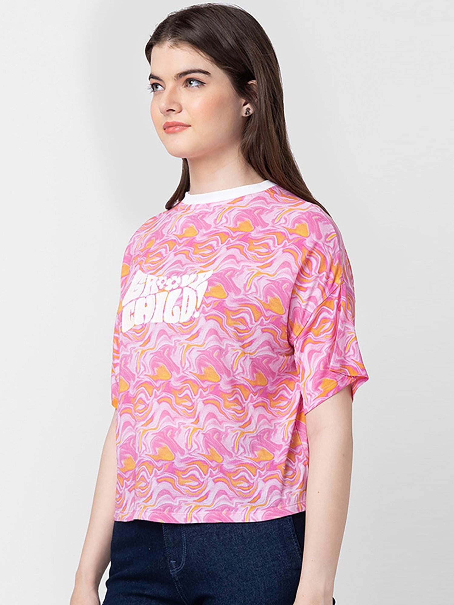 Spykar Pink Cotton Printed Top