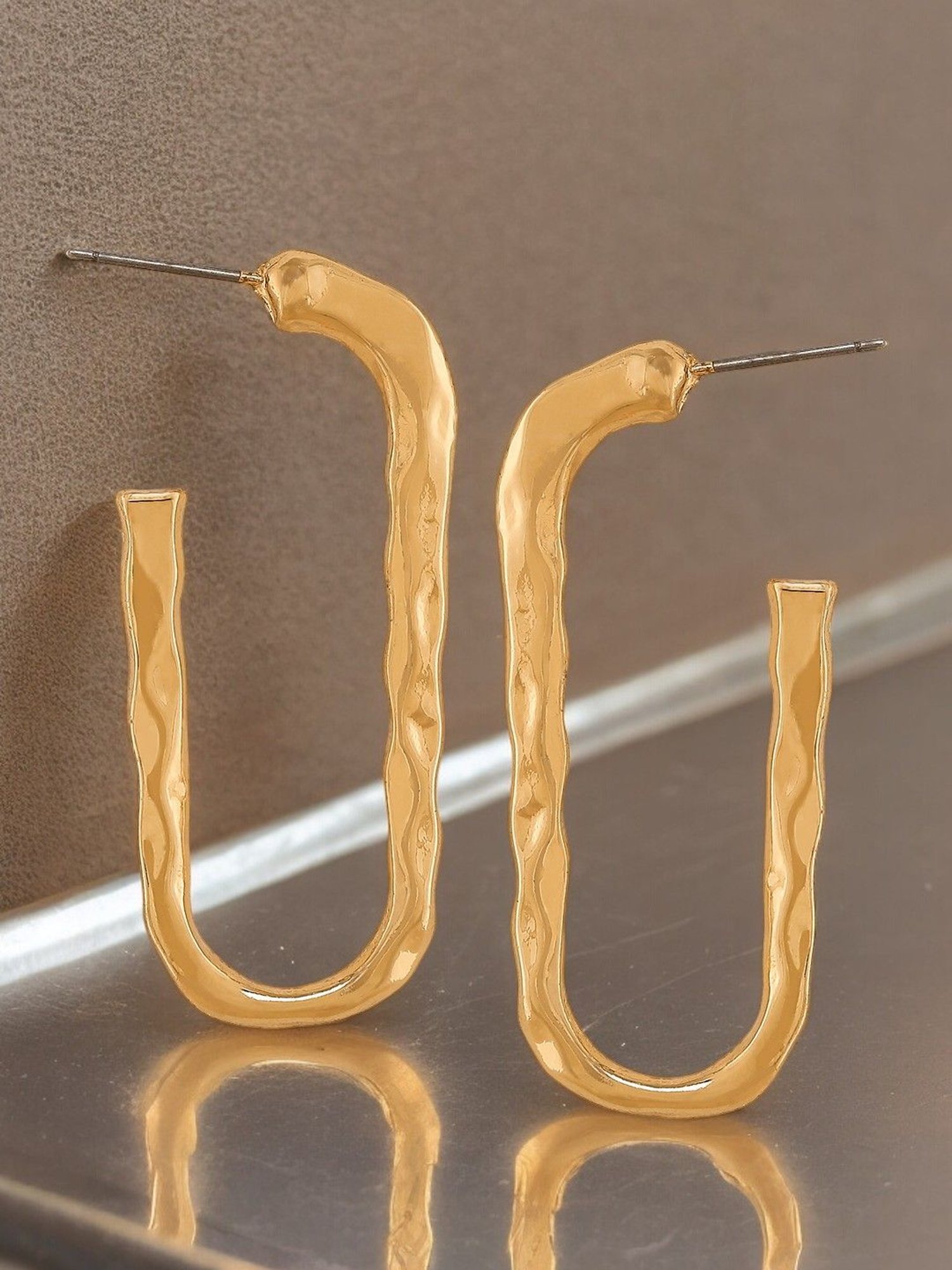 OOMPH Gold Bold Look Geometric Hoop Earrings