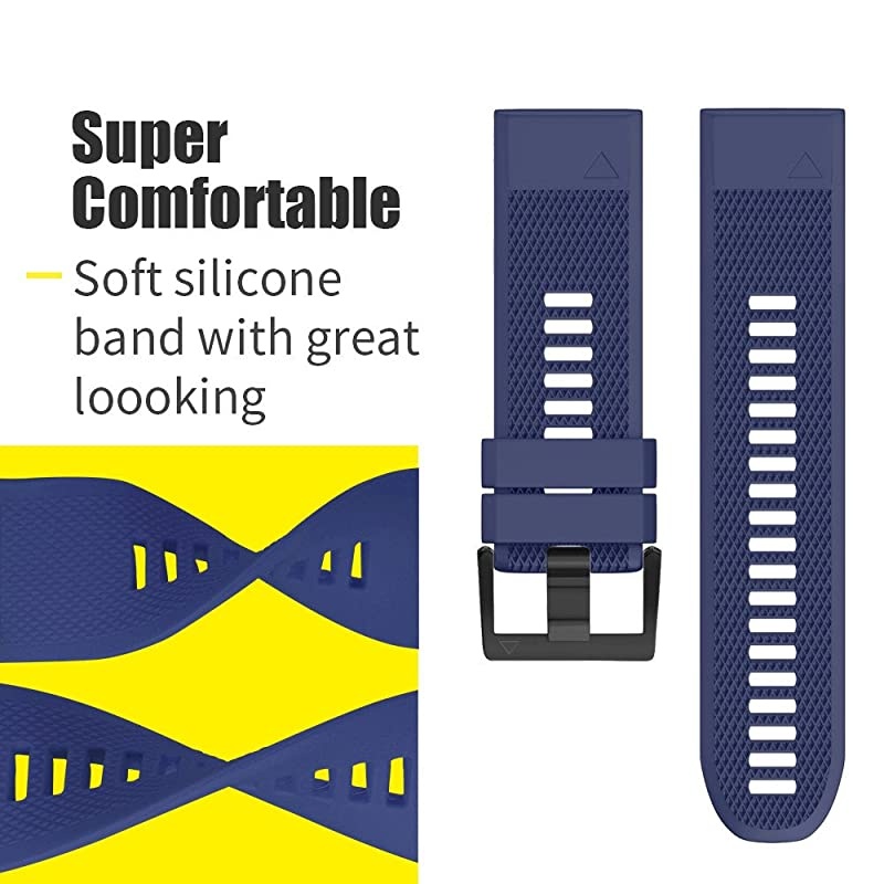 Compatible with Fenix 5 Band Easy Fit 22mm Width Soft Silicone Watch Strap Replacement for Fenix 5Fenix 5 PlusForerunner 935Approach S60Quatix 5 Dark Blue