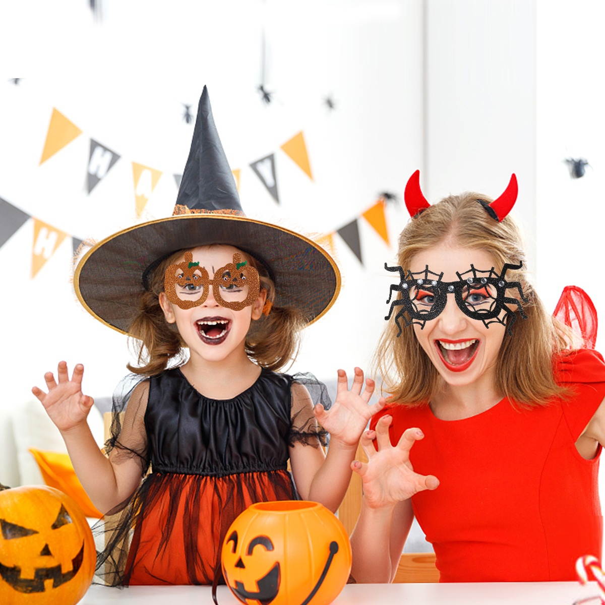 3pcs Halloween Glasses Spider Pumpkin Ghost Glasses for Party (Assorted Color)