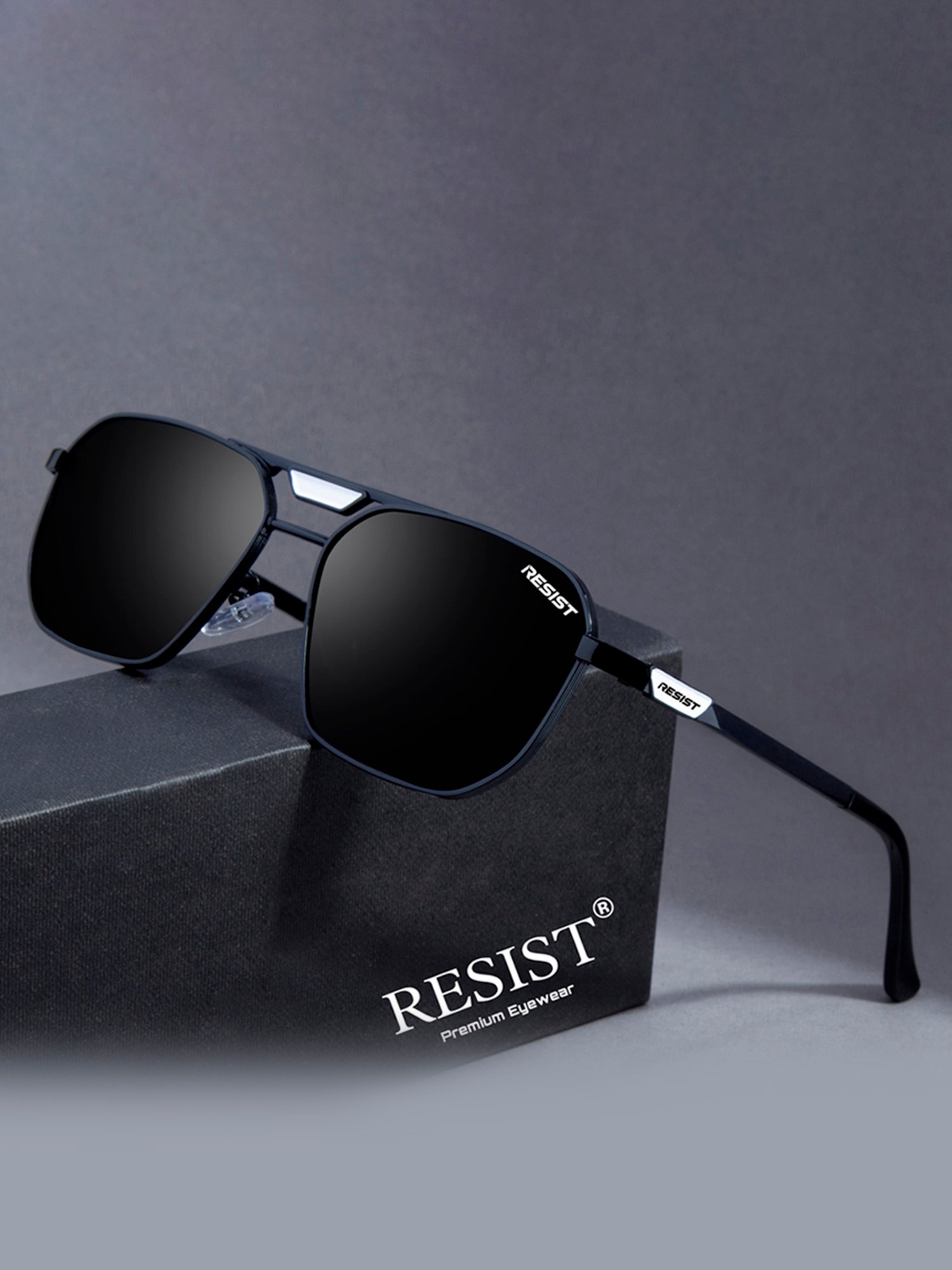 Resist Eyewear Black Square UV Protection Unisex Sunglasses