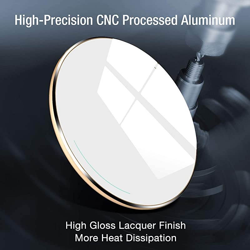 W1 Wireless Charger Ultra Thin Aviation Aluminum Fast Charging Pad NO AC Adapter Gold