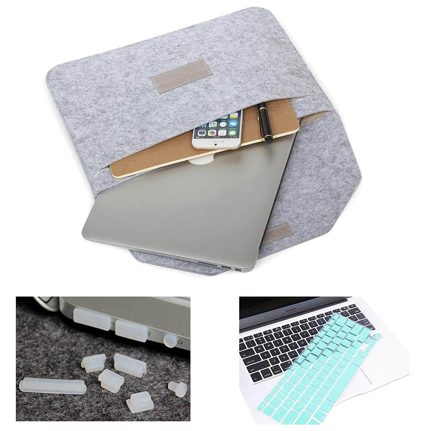 MacBook Pro 13"(2016 & 2017 Version) Hardshell Case & Felt Sleeve[5 in 1 Bundle] with Screen Protector,Keyboard Cover & Dust Plug for MacBook Pro 13" with/without Touch Bar A1706/A1708 - Turquoise