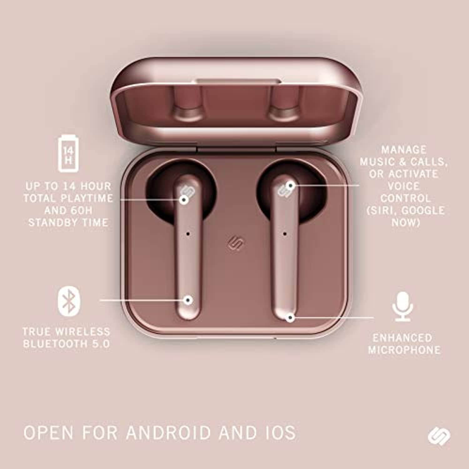 Urbanista Stockholm True Wireless Earbuds 14H Playtime Bluetooth 5.0 with Charging Case, Touch Controls  and  Dual Mic Earphones Compatible with Android and iOS - Rose Gold (34829)