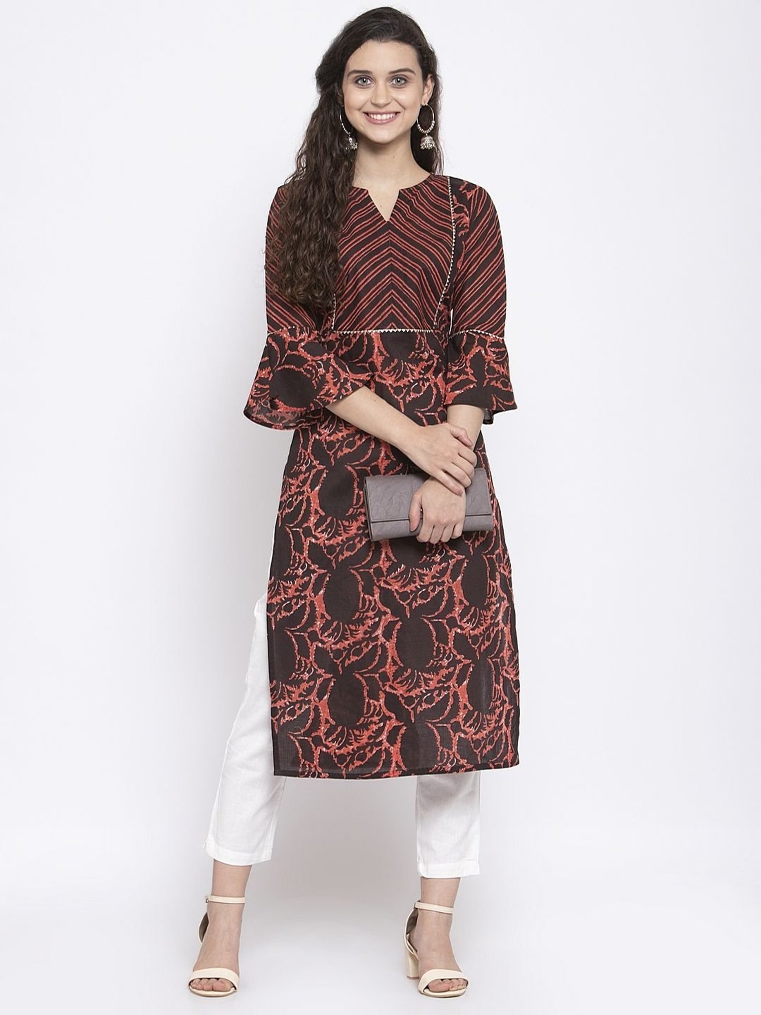 Indibelle Black Cotton Printed Straight Kurta
