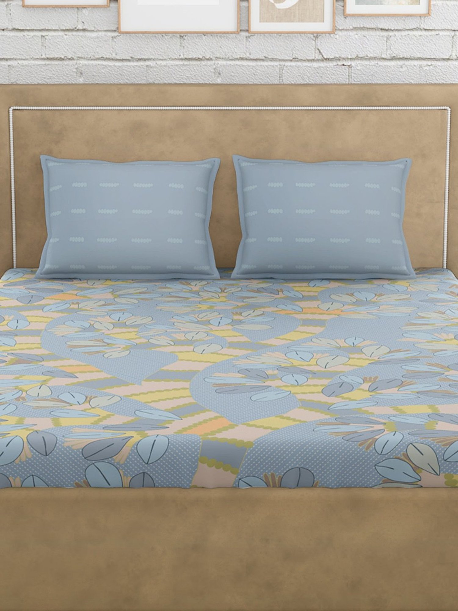 Petal Home Gondi Tree Blue Cotton 300 TC Bedsheet