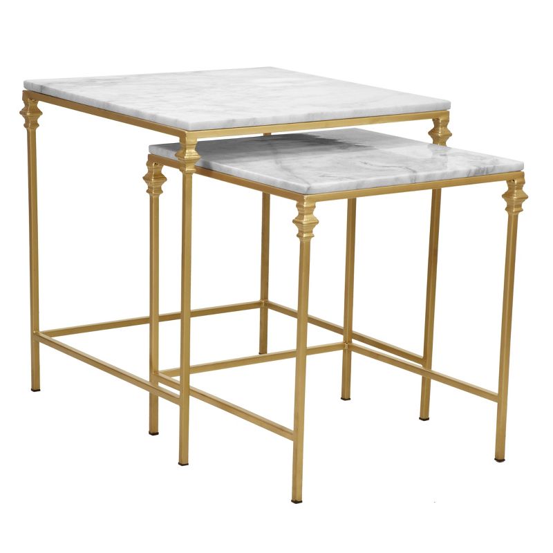 2pc Juniper Nesting Table Set White/Gold - Carolina Chair & Table