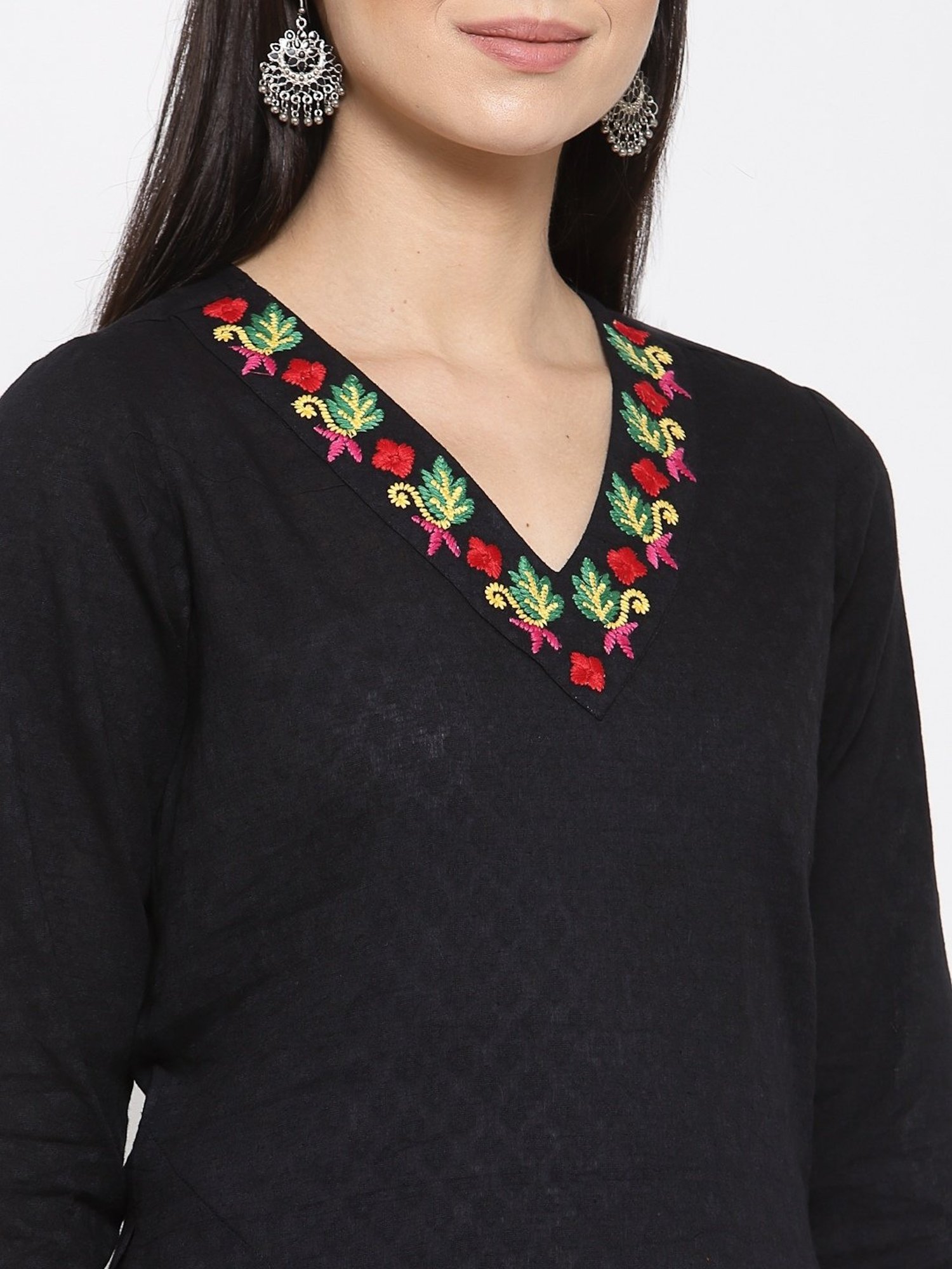 DART STUDIO Black Cotton Embroidered A Line Kurta