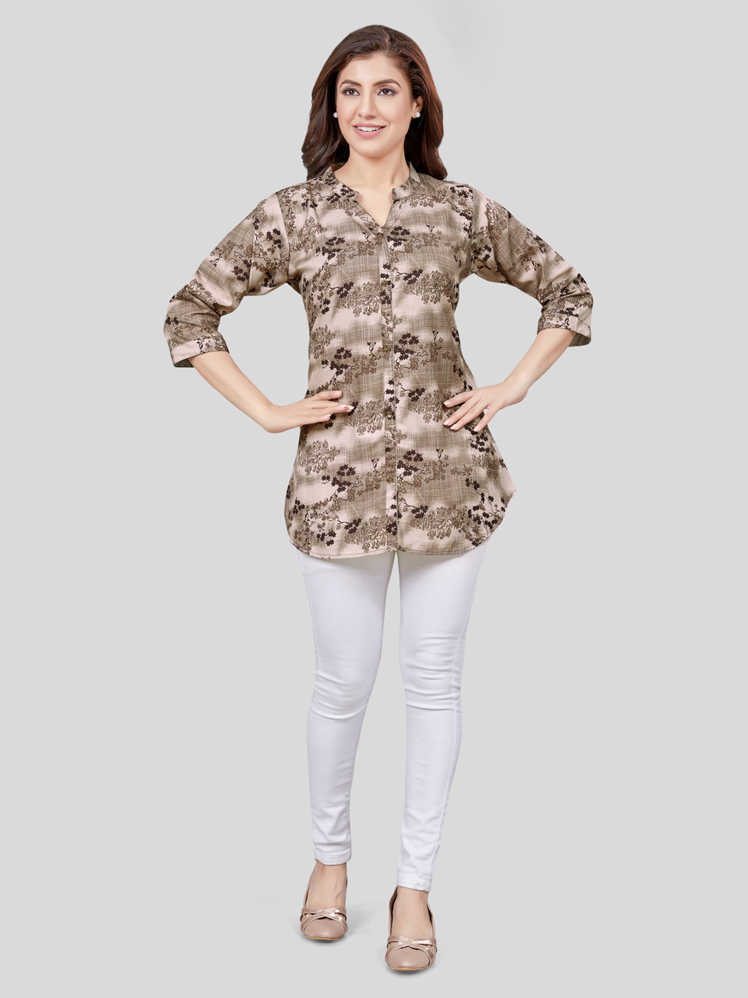 Saree Swarg Brown Printed A Line Kurti