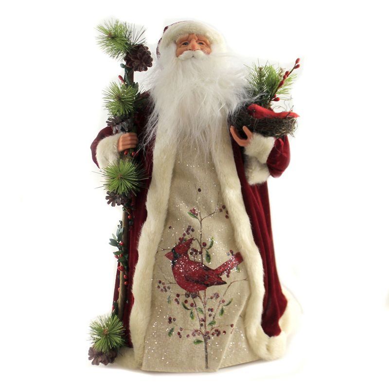 Tree Topper Finial 18.0" Santa Wtih Cardnial Tree Topper Birds Nest Staff  -  Tree Toppers