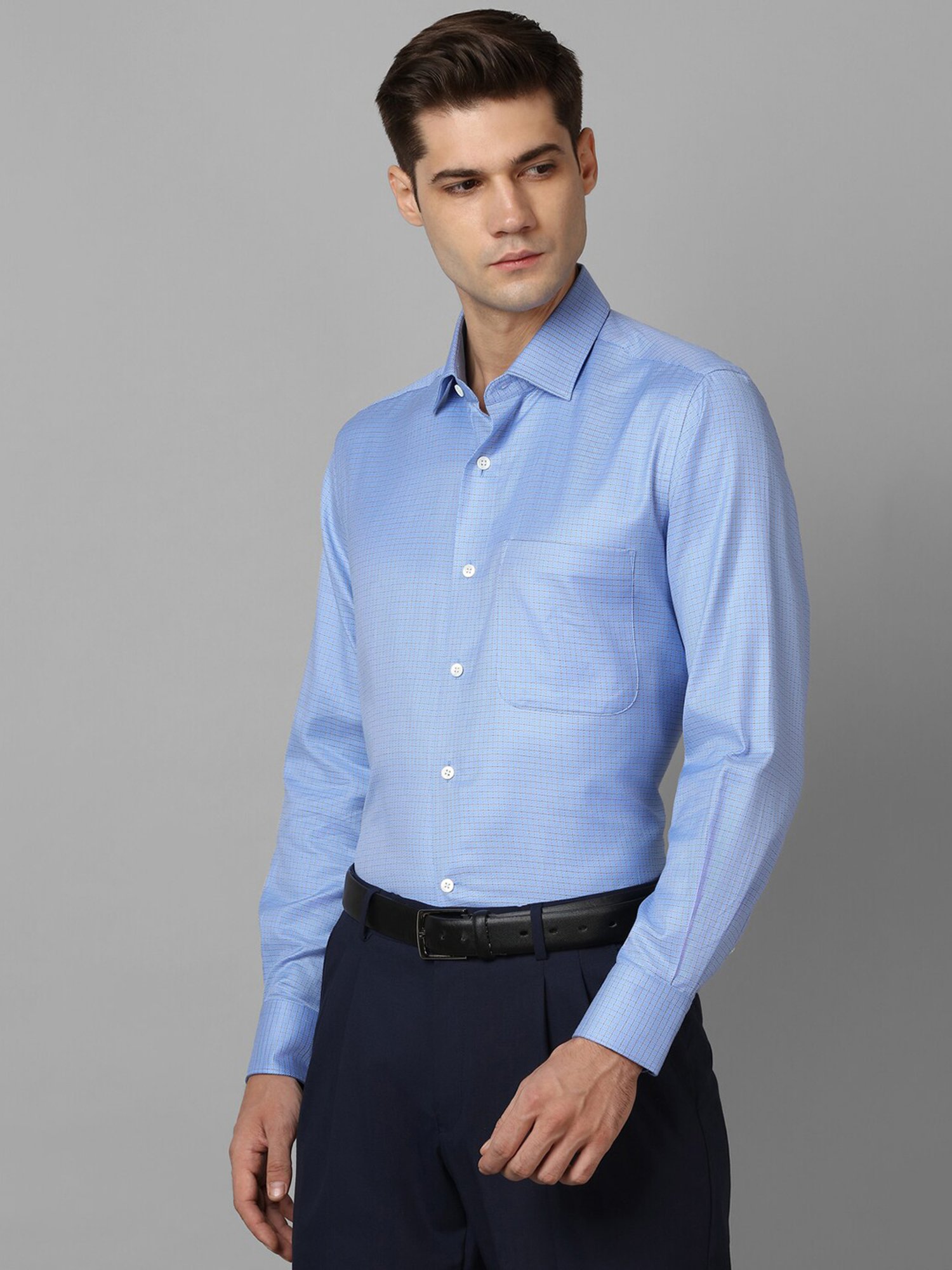 Luxure By Louis Philippe Blue Regular Fit Check Cotton Shirt