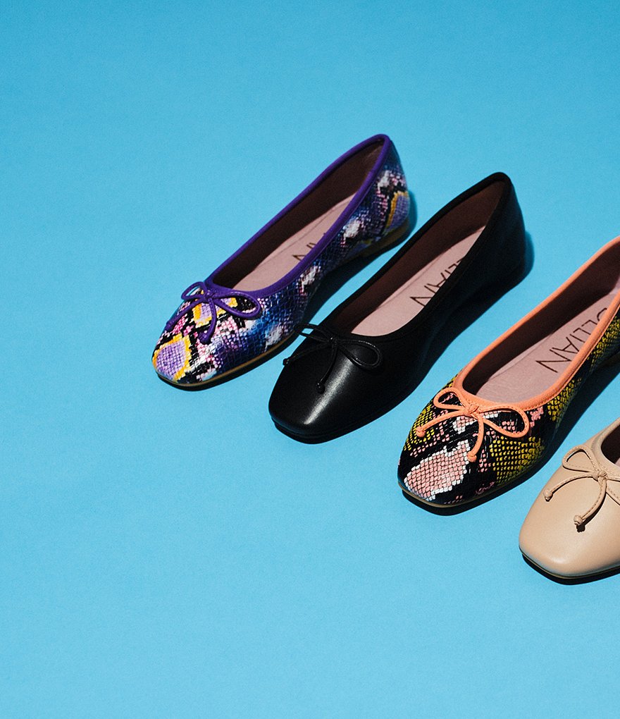 Deltan Quinn Snake Print Square Toe Ballet Flats