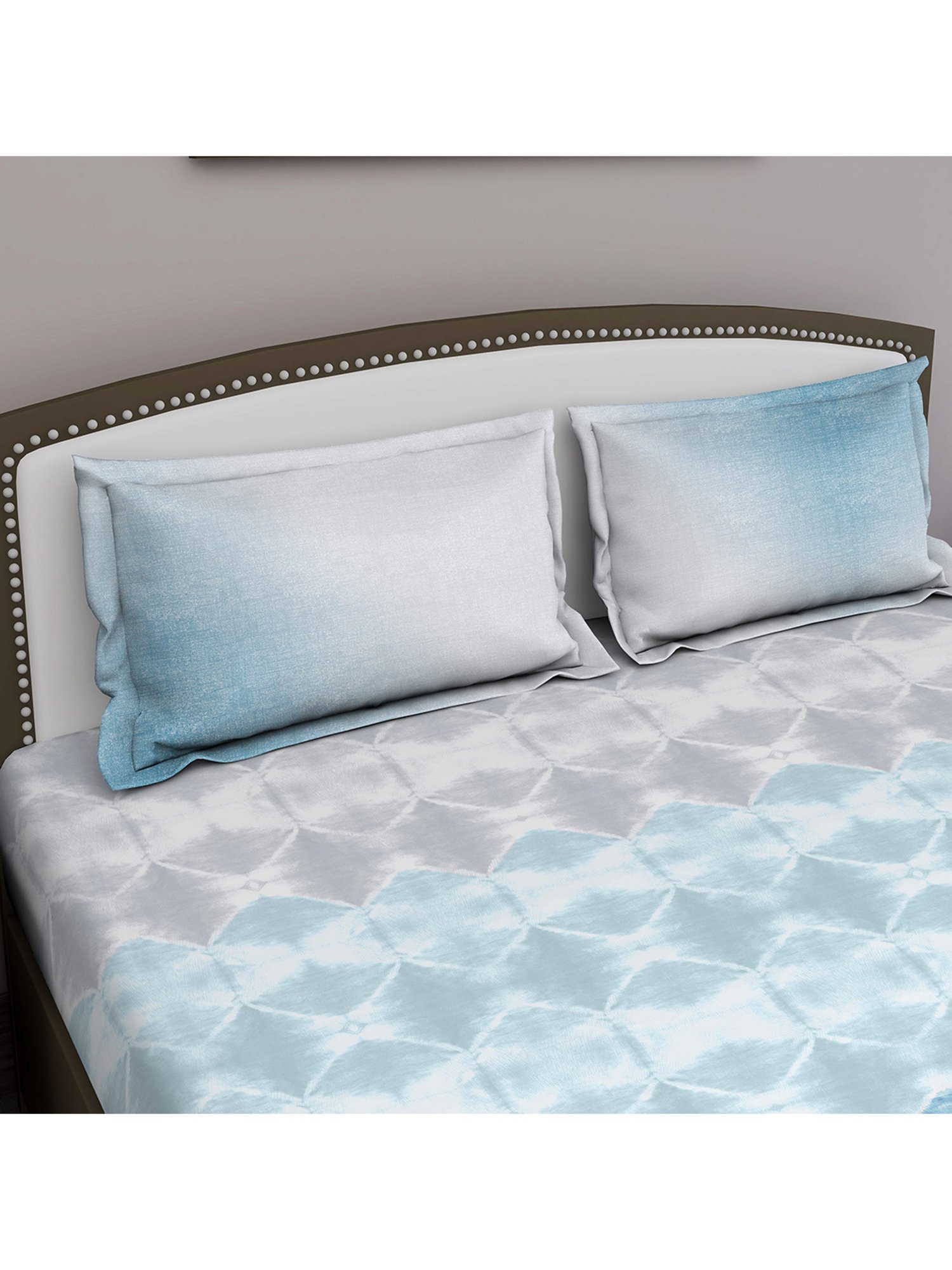 GM 'Serene' Blue Cotton 210 TC Double Bedsheet with 2 Pillow Covers