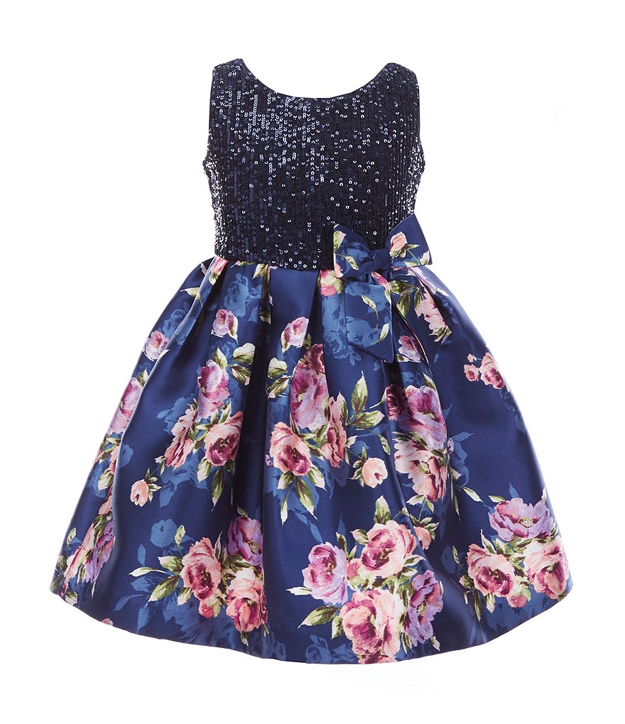 Laura Ashley Little Girls 2T-6X 3/4 Sleeve Rose & Butterfly Print Clip Dot Dress