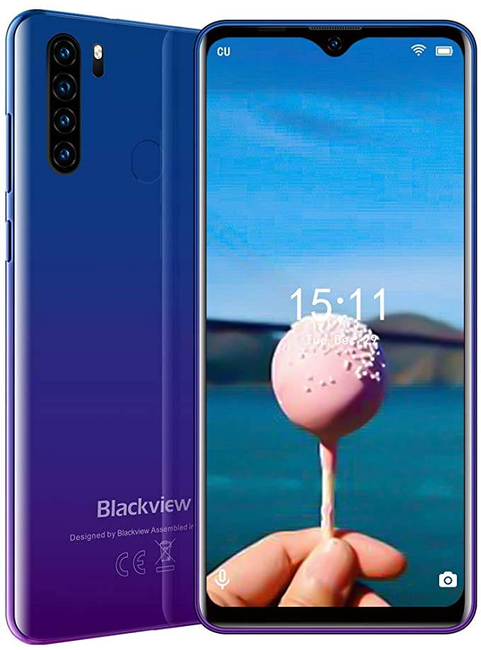 A80 Plus Smartphone, 6.49 Inch HD + Waterdrop Screen Face Unlock, Android 10.0 Unlocked Phone with 4680mAh Big Battery, Dual SIM 4G Phone