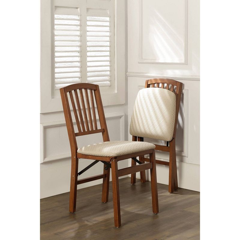 2pc Slat Back Folding Chairs Cherry - Stakmore