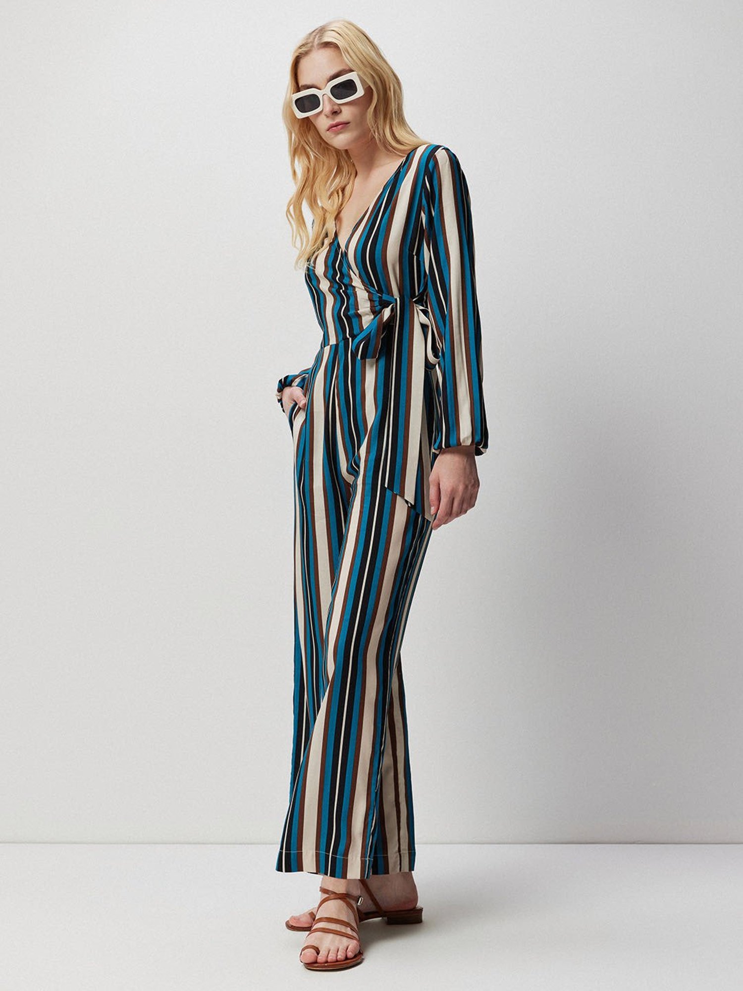 Cover Story Blue Striped Jumpsuit