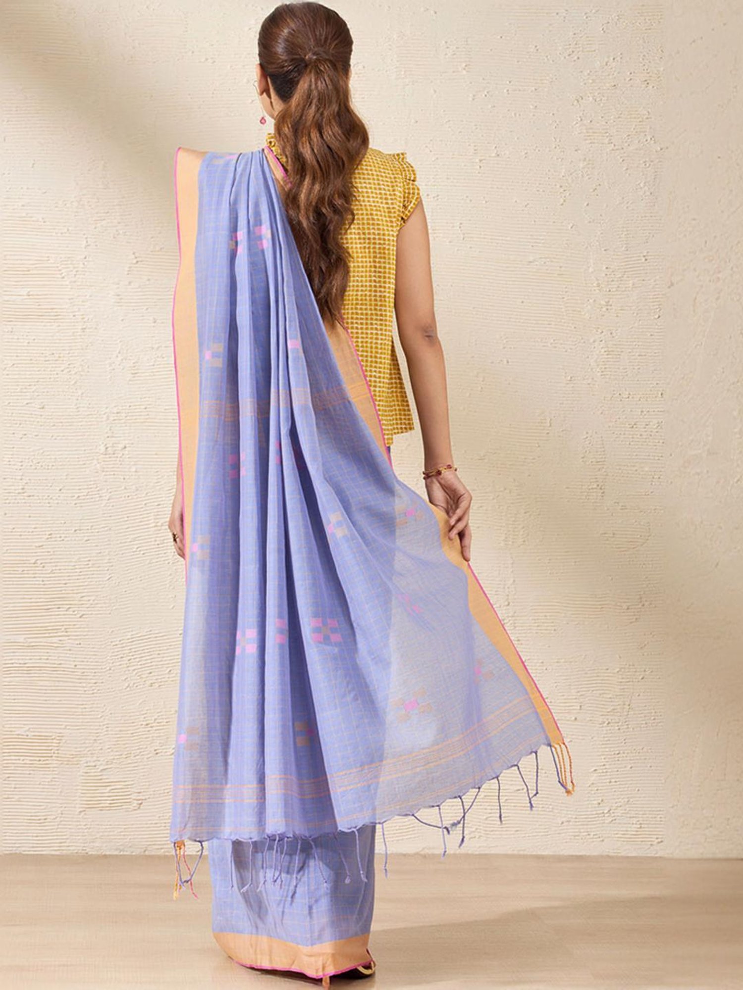 Taneira Purple Cotton Printed Saree With Unstitched Blouse