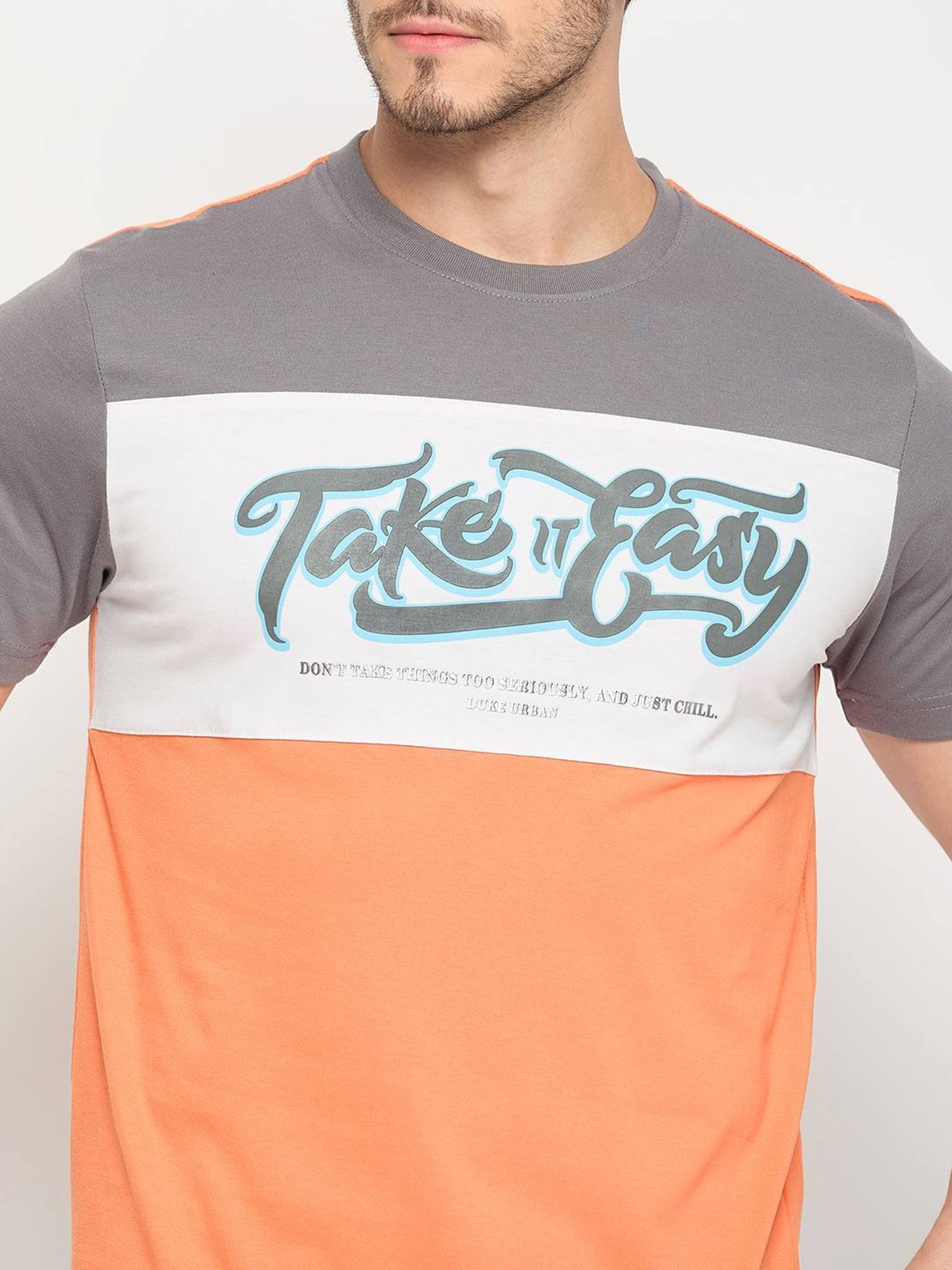 Duke Ash & Orange Slim Fit Colour Block T-Shirt