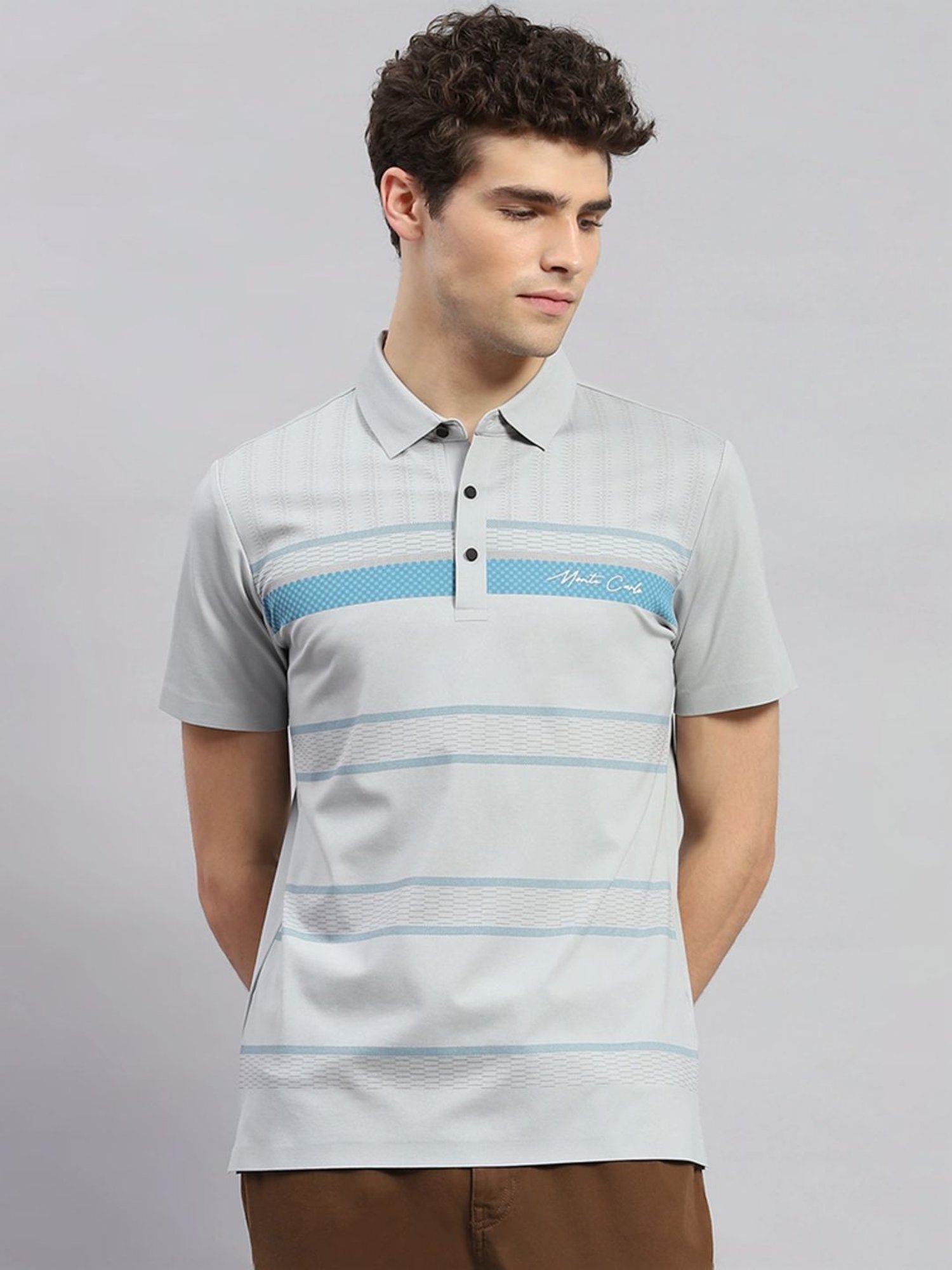 Monte Carlo Sky Regular Fit Striped Polo T-Shirt