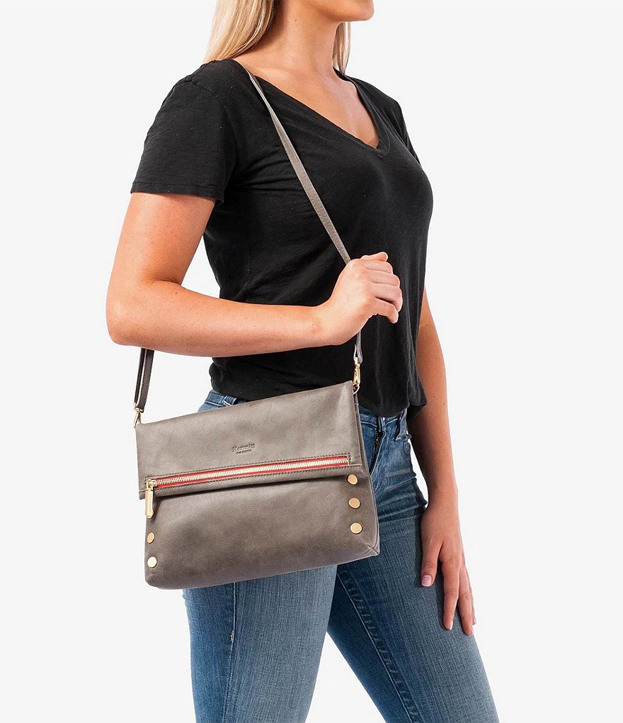 Hammitt VIP Fold Over Large Studded Leather Zip Flap Crossbody Bag