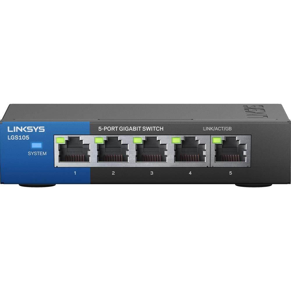 Linksys LGS105 Business 5-Port Desktop Gigabit Ethernet Network Unmanaged Switch I Metal Enclosure,Black/Blue