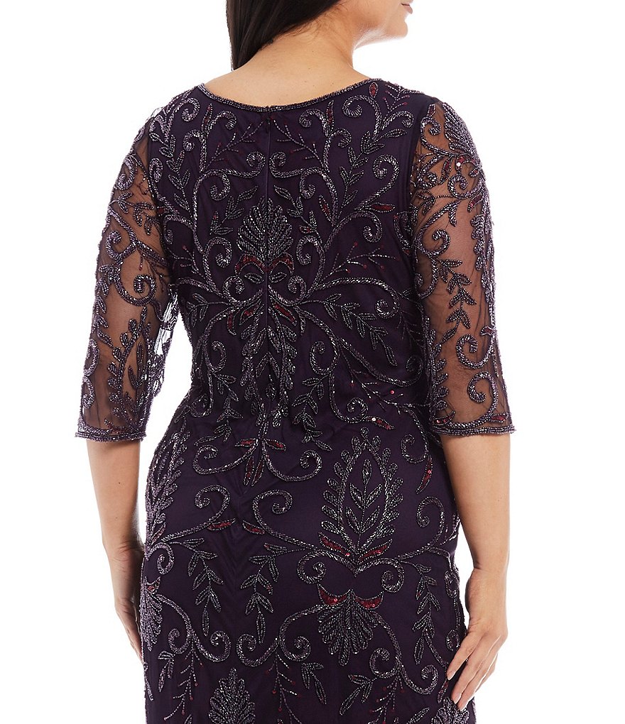 Jessica Howard Plus Size Crew Neck 3/4 Sleeve Printed Trapeze Dress