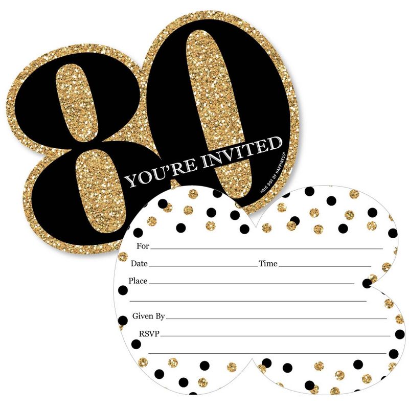Big Dot of Happiness Adult 70th Birthday - Gold - Shaped Fill-In Invitations - Birthday Party Invitation Cards with Envelopes - Set of 12