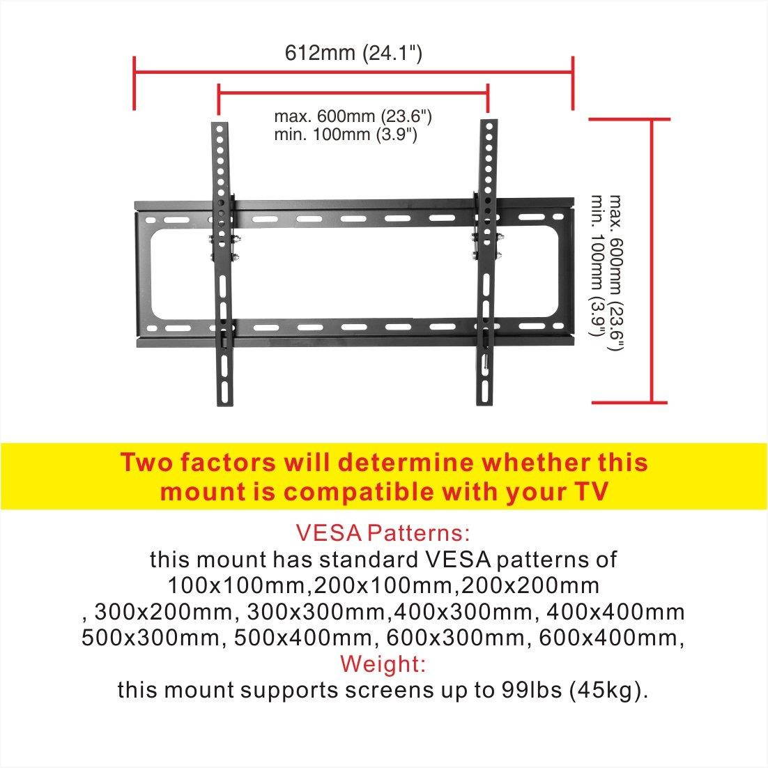 FLEXIMOUNTS Tilt TV Wall Mount Bracket for most 32"-65" LCD LED Plasma flat screen fits for most of Samsung Coby LG VIZIO Sharp Sony Toshiba Seiki Tvs