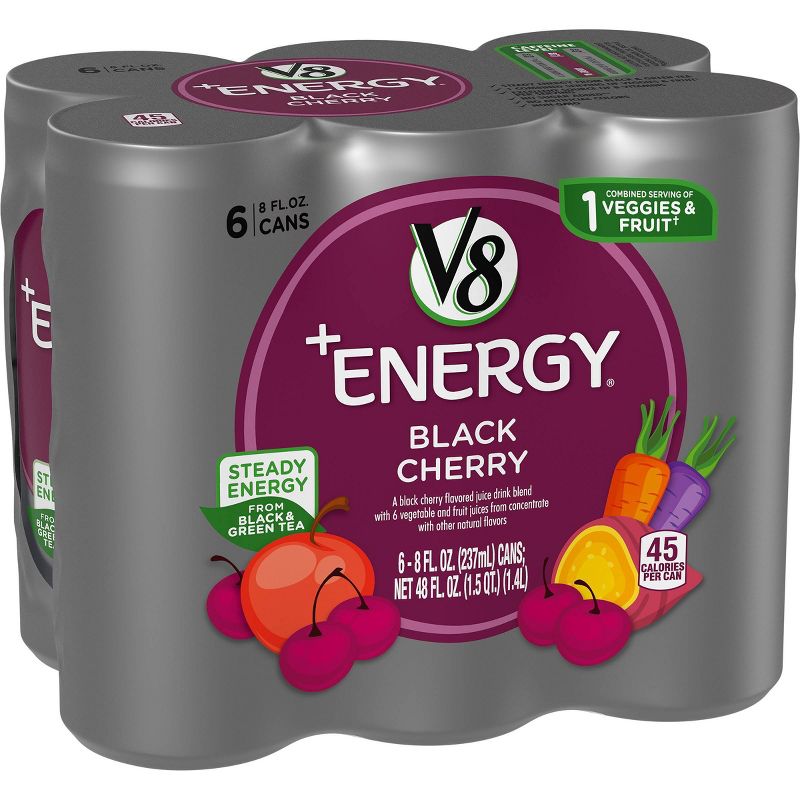 V8 V-Fusion +Energy Black Cherry Vegetable & Fruit Juice - 6pk/8 fl oz Cans
