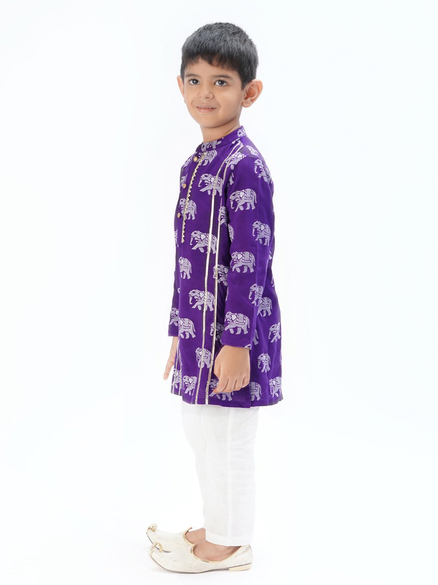 Lil Drama Kids Purple & White Printed Full Sleeves Kurta with Pants