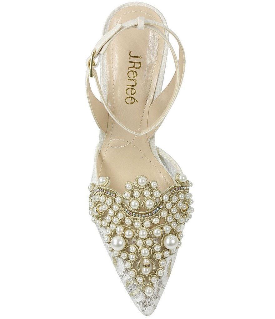 J. Renee Desdemona Floral Pearl Ornament Ankle Strap Pumps