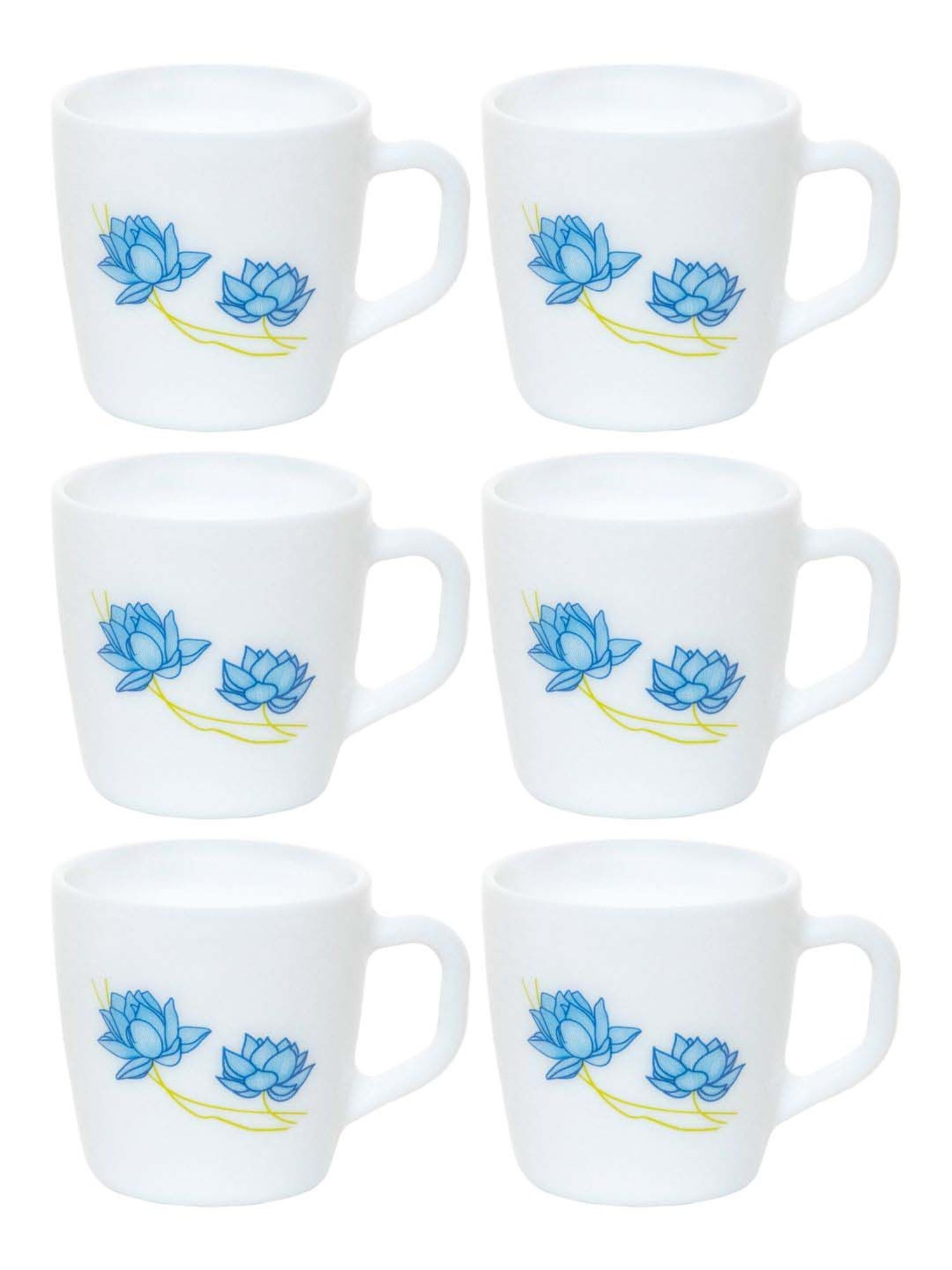Cello Imperial Ricca White & Blue Glass Coffee Mug (0.18 L) - Set of 6