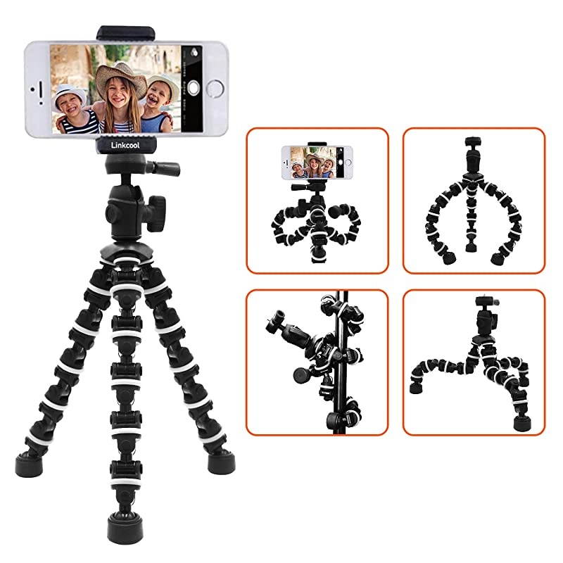 Phone Tripod,  Octopus Phone Tripod Portable and Adjustable Tripod Stand Holder with Universal Clip and Bluetooth Remote Compatible with Most Smartphones, GoPros, and Digital Cameras