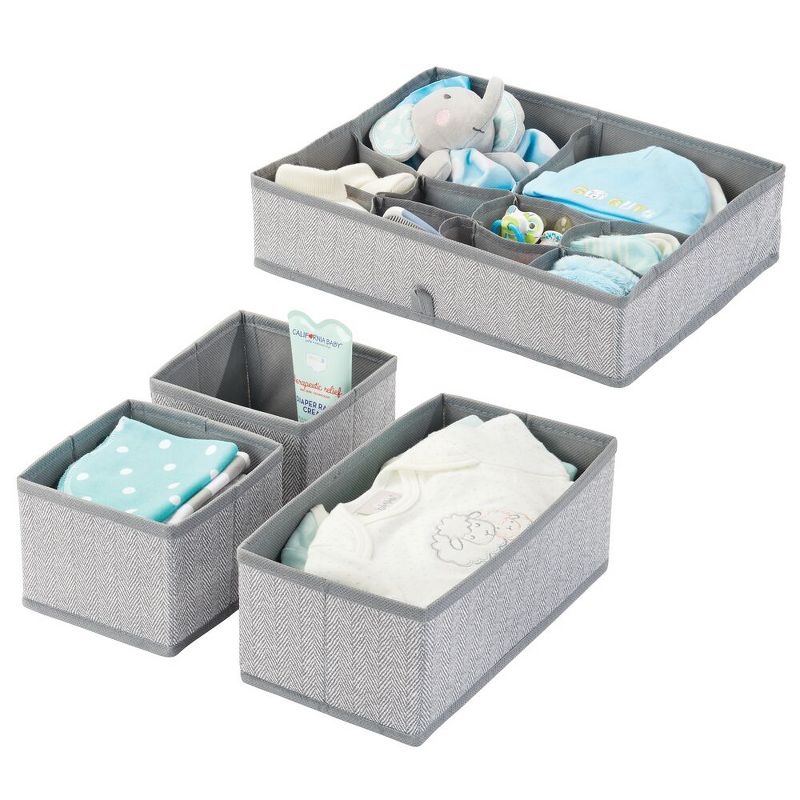 mDesign Fabric Child/Kids Drawer Organizer, 2 Sizes, Set of 2 - Gray Herringbone