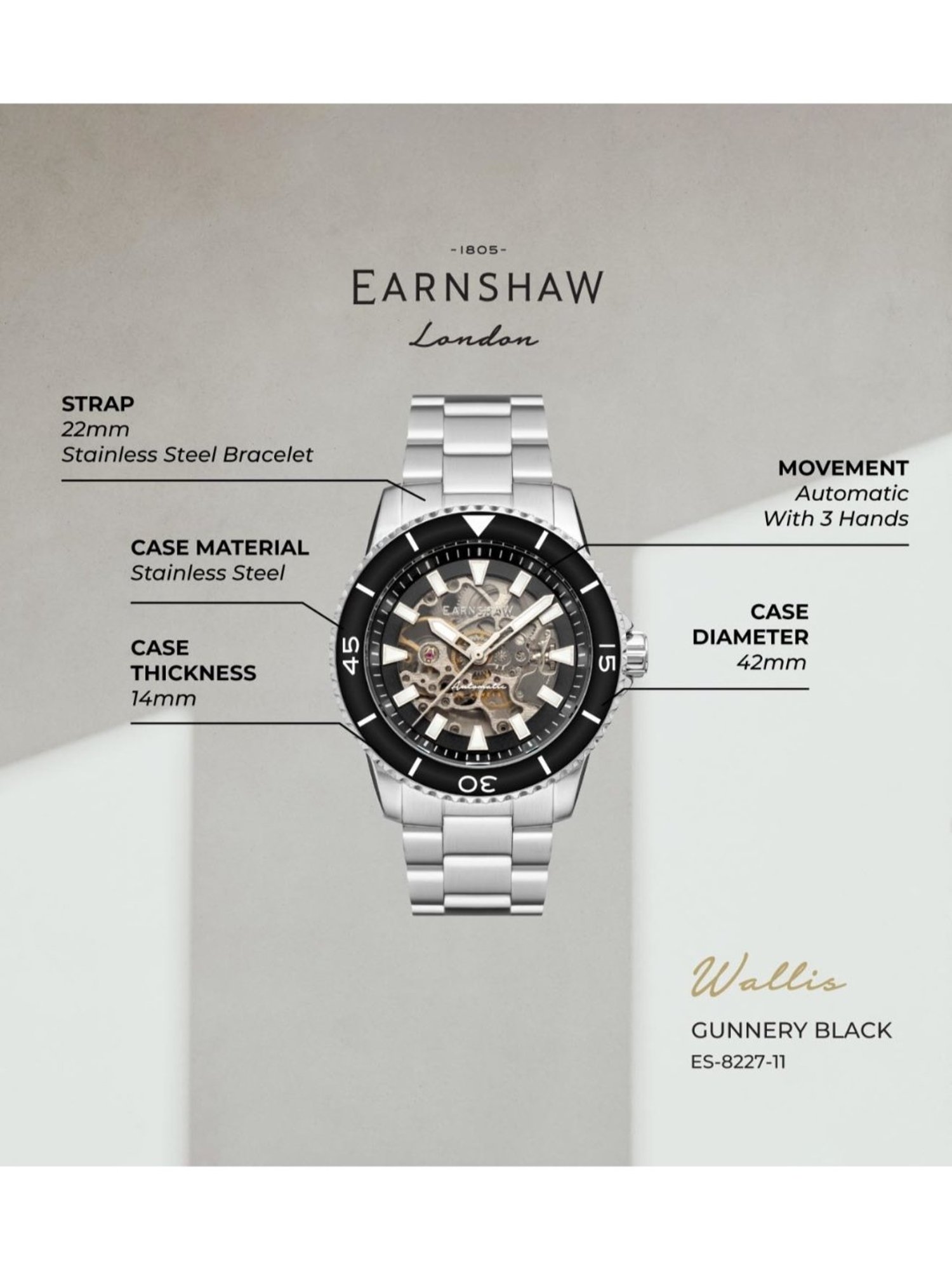 EARNSHAW ES-8227-11 Wallis Automatic Watch for Men