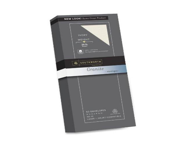 Southworth P93410L318 25% Cotton Granite Envelopes Stationery - #10 - 24 lb - 50/Pack &ndash; Ivory, 1 Pack