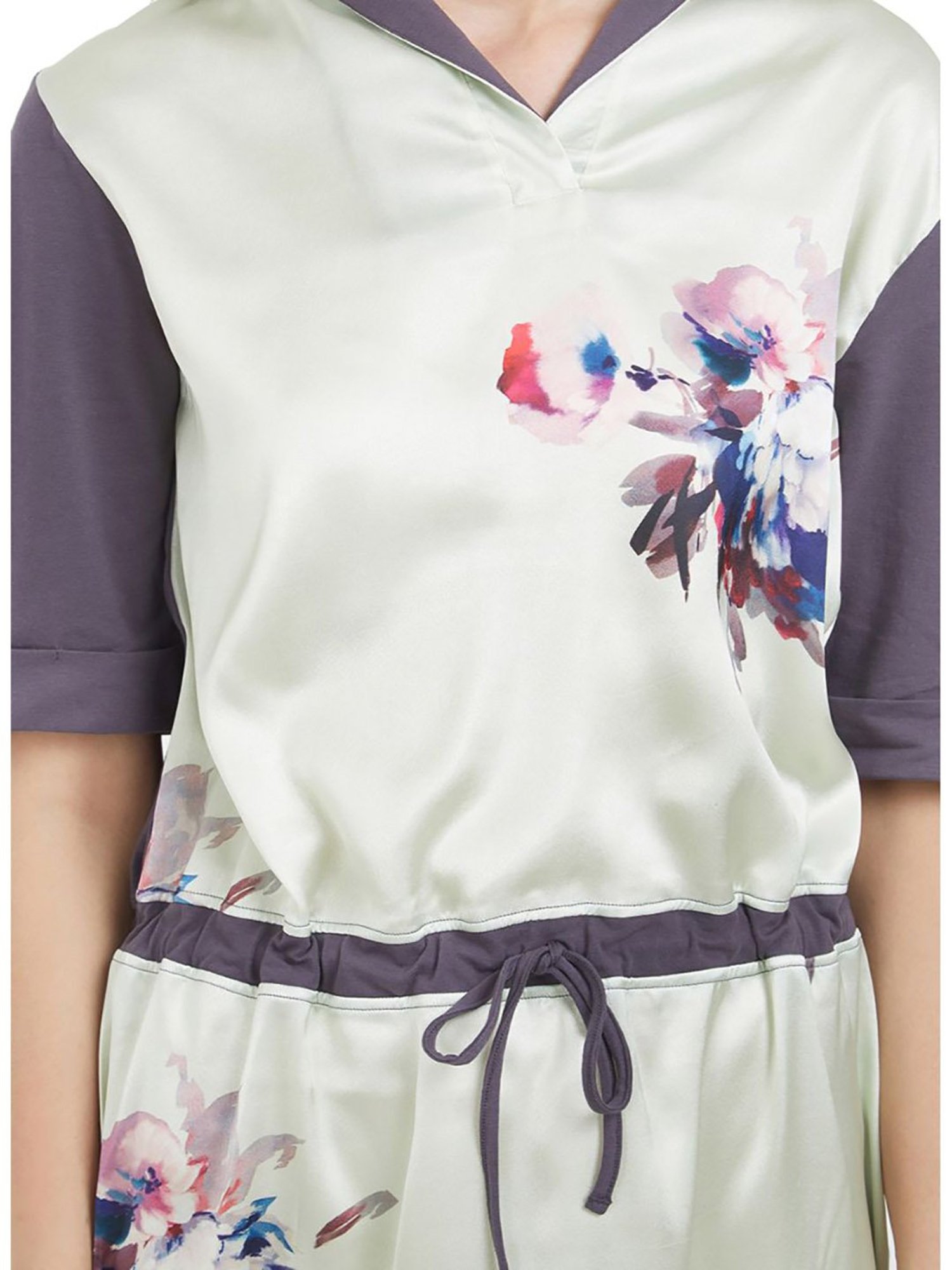 Soie Light Grey & Purple Floral Print Night Dress