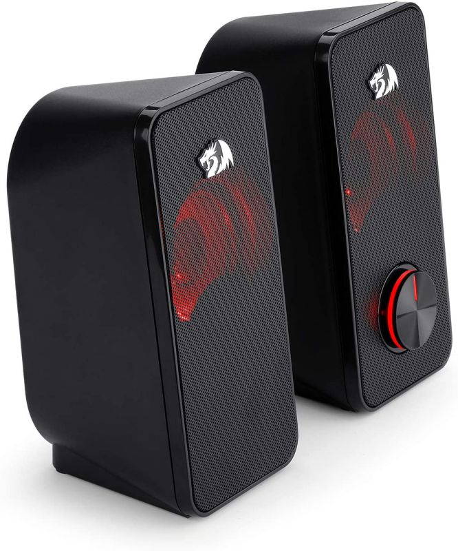 PC Gaming Speaker, 2.0 Channel Stereo Desktop Computer Speaker with Red Backlight, Quality Bass and Crystal Clear Sound, USB Powered with a 3.5mm Connector
