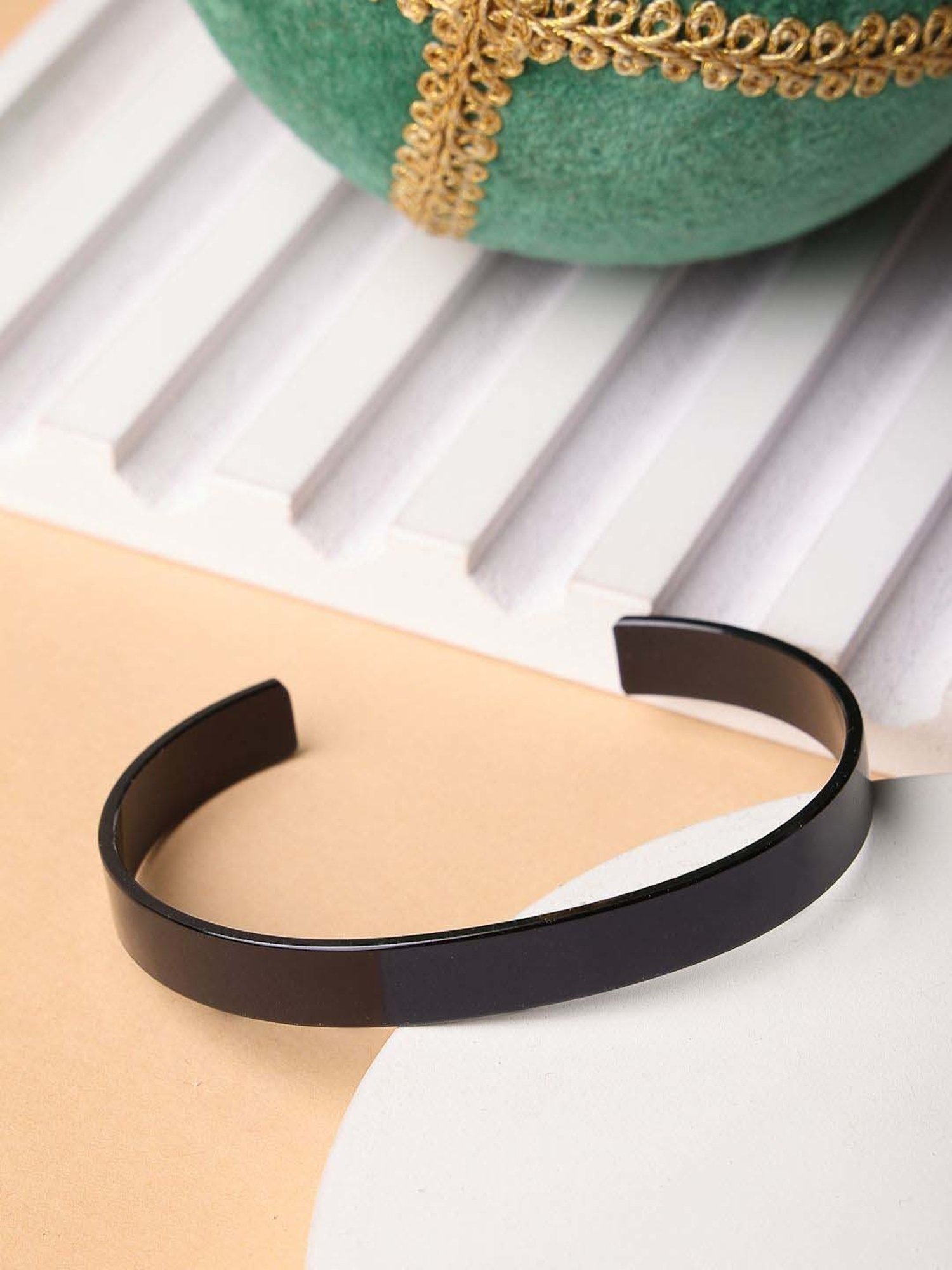 NVR Black Rhodium-Plated Stainless Steel Cuff Bracelet for Men