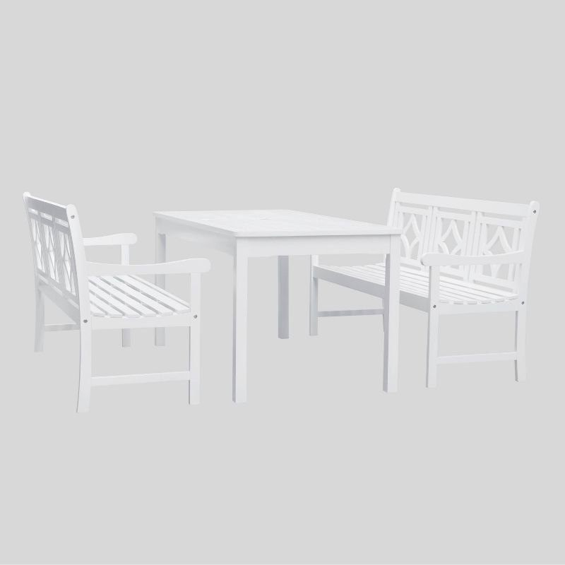 Bradley 3pc Rectangle Wood Outdoor Patio Dining Set - White - Vifah